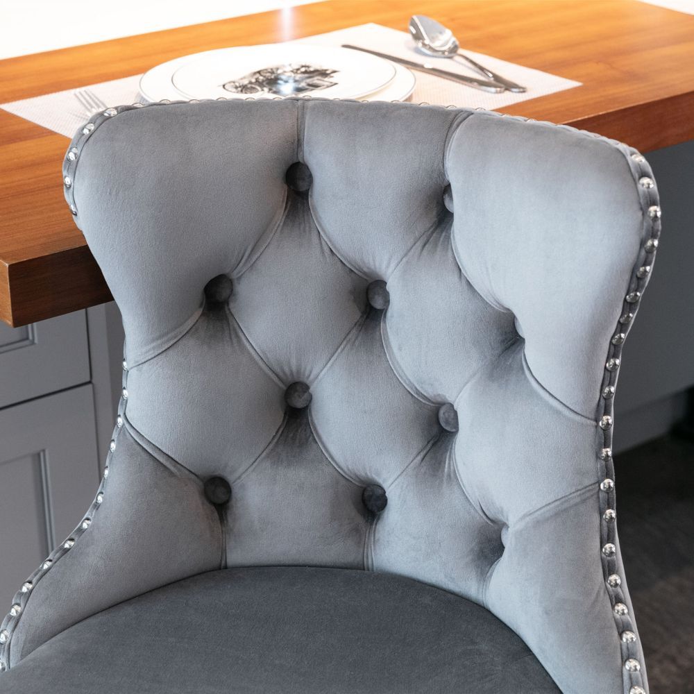 Modern Minimalist Gray Velvet+Foam Bar Stools