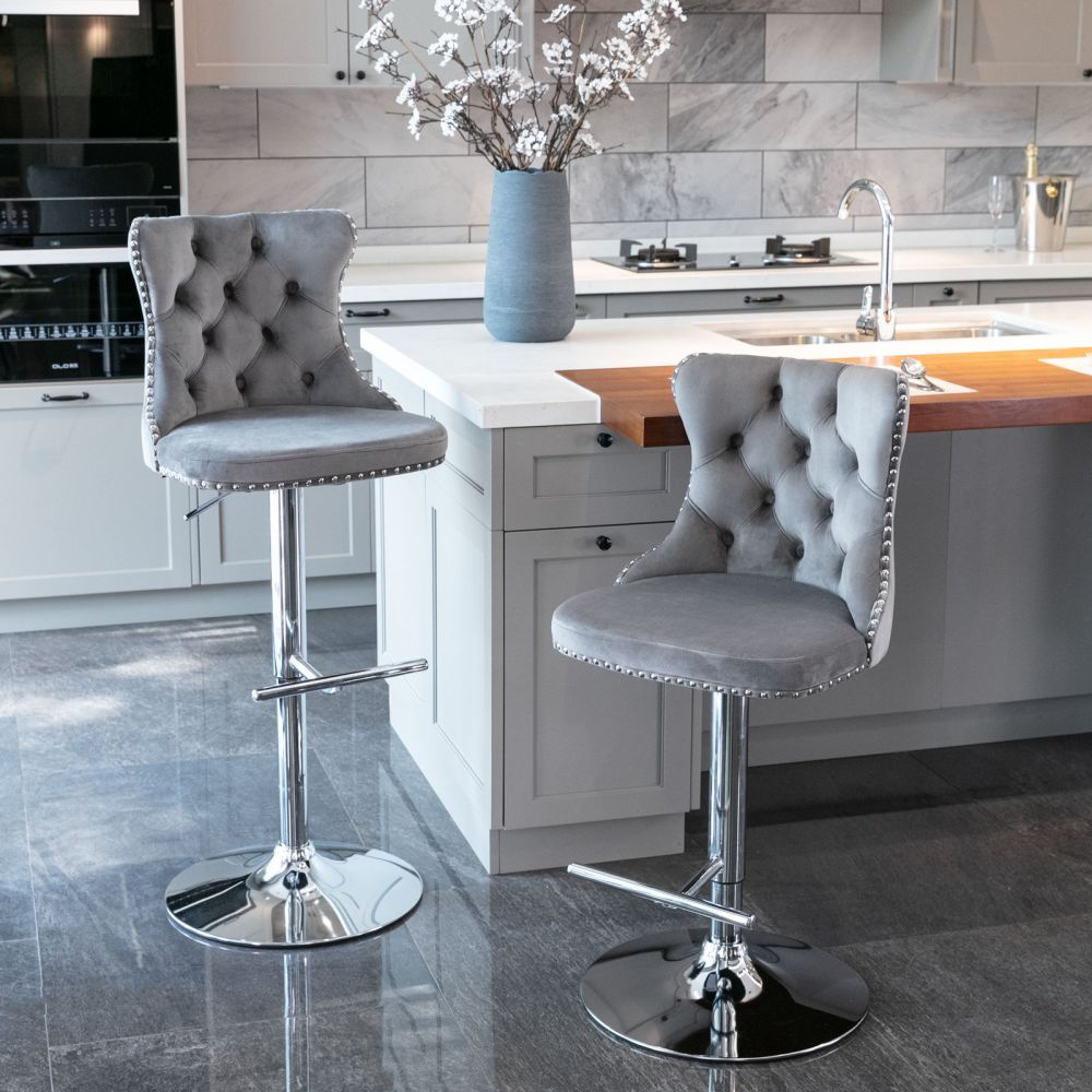 Modern Minimalist Gray Velvet+Foam Bar Stools