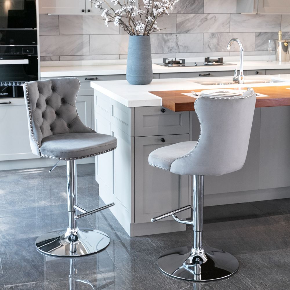 Modern Gray Velvet+Foam Bar Stools