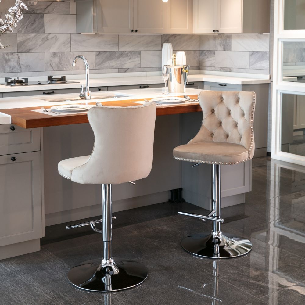 Modern Minimalist Khaki Velvet+Foam Bar Stools