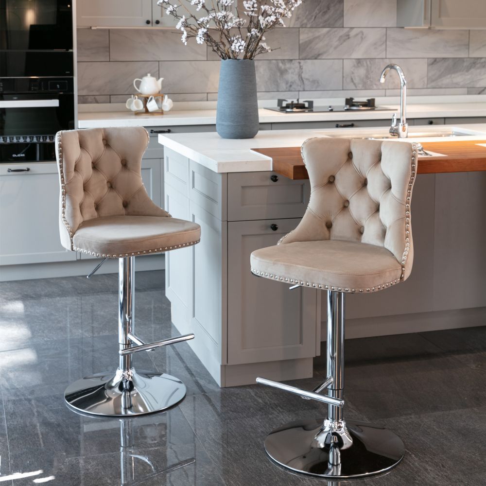 Modern Khaki Velvet+Foam Bar Stools