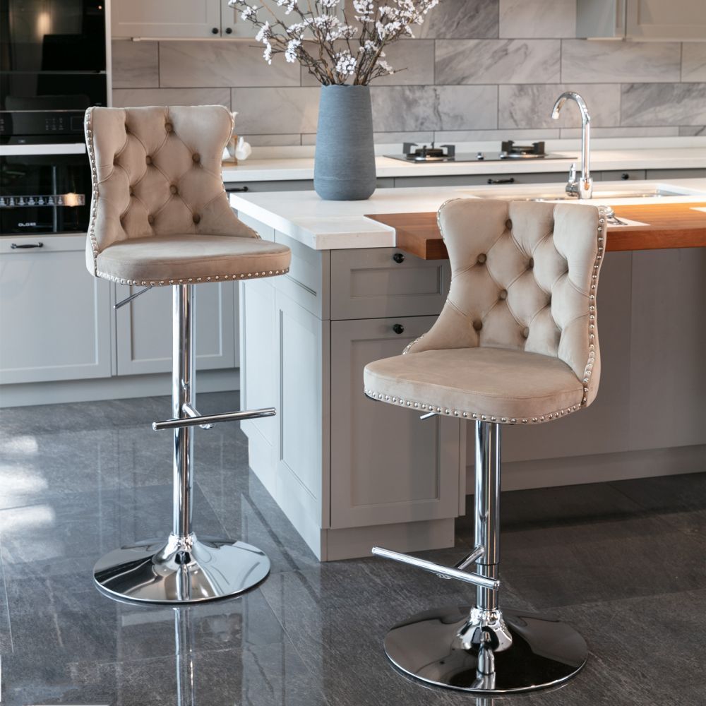 Modern Khaki Velvet+Foam Bar Stools