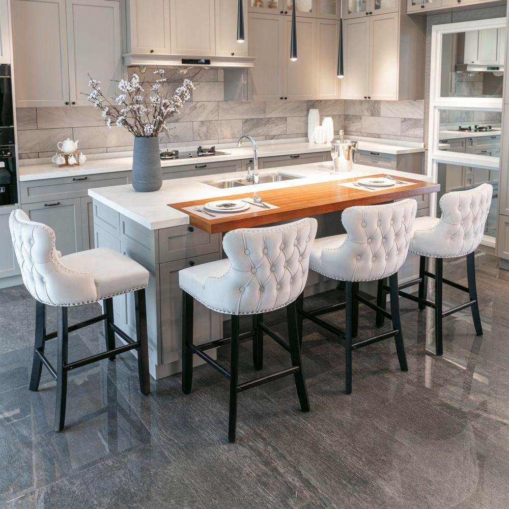Modern Beige Velvet+Foam Bar Stools