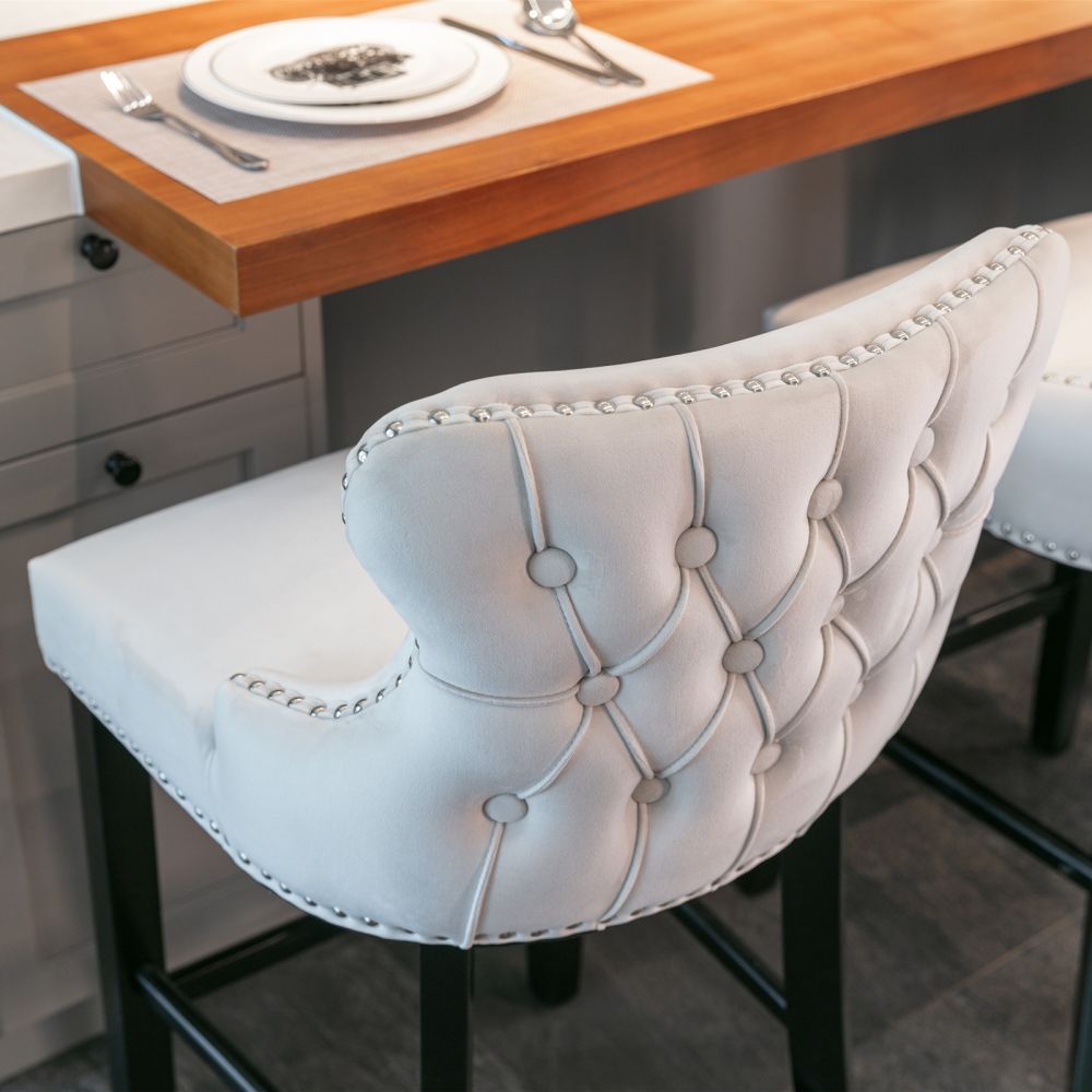 Partly Assemble Beige Velvet+Foam Bar Stools