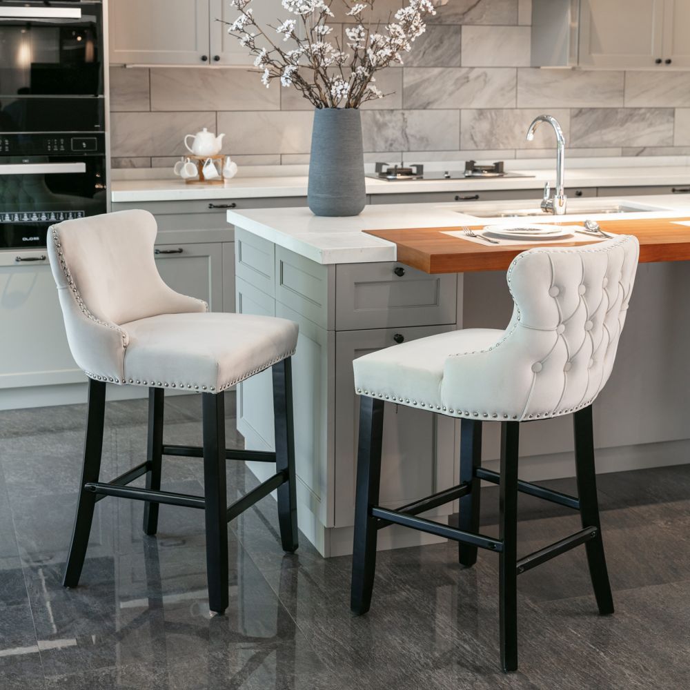 Modern Beige Velvet+Foam Bar Stools
