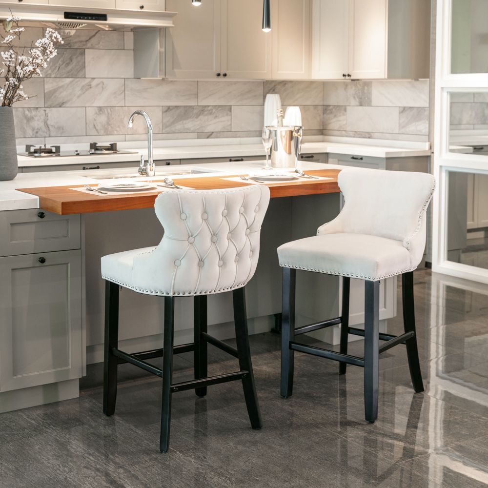 Partly Assemble Beige Velvet+Foam Bar Stools