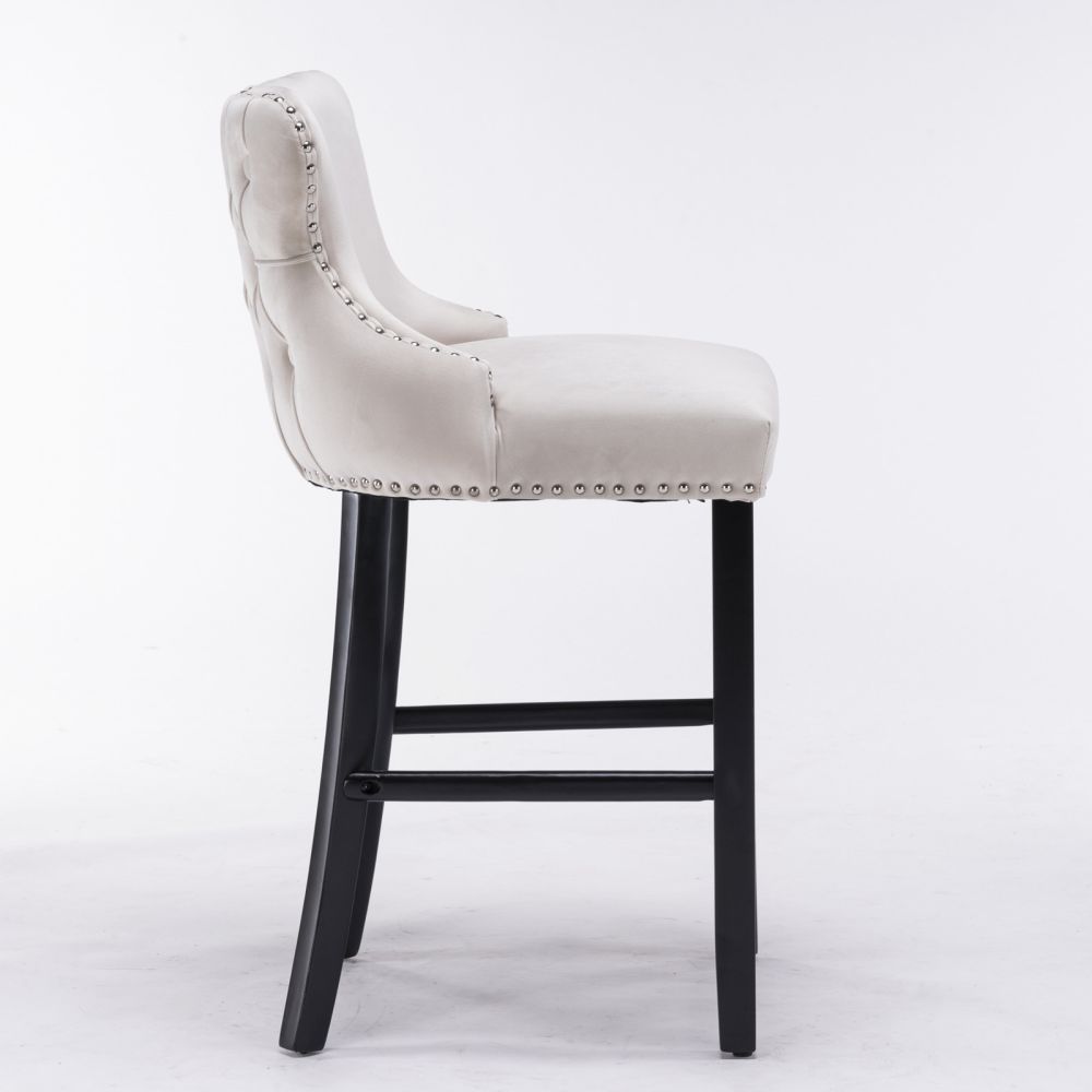 Partly Assemble Beige Velvet+Foam Bar Stools