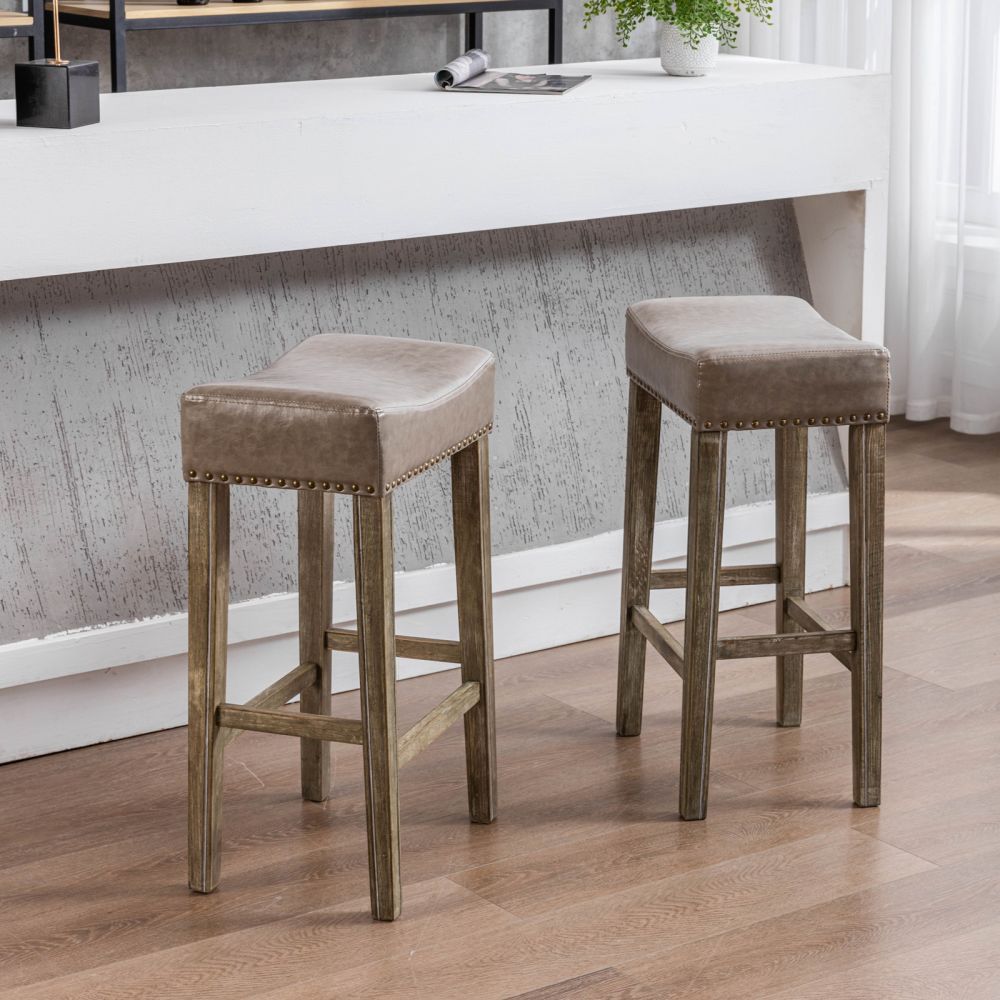 Partly Assemble Gray PU+Foam Bar Stools
