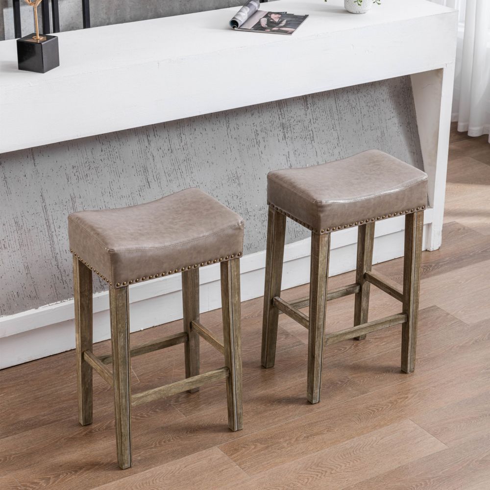 Partly Assemble Gray PU+Foam Bar Stools
