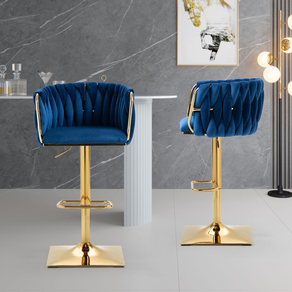 Partly Assemble Blue Velvet Bar Stools