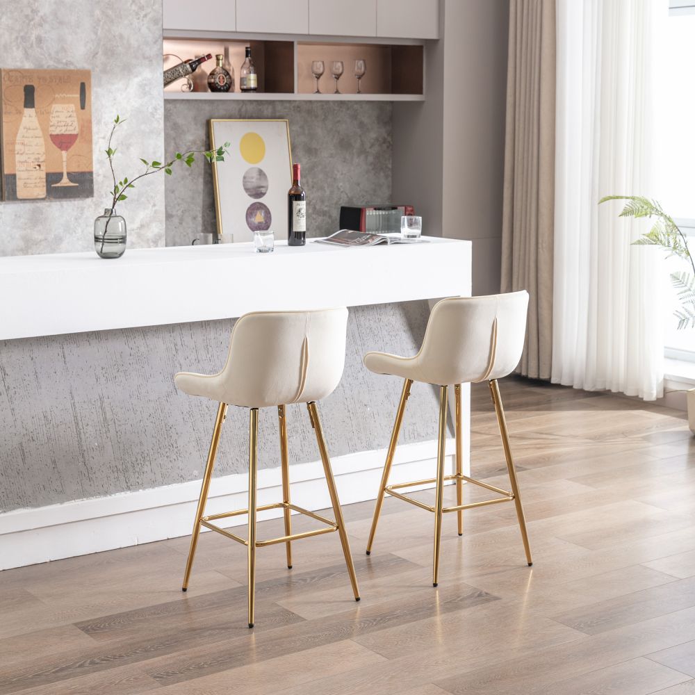 Partly Assemble Cream Fabric Bar Stools