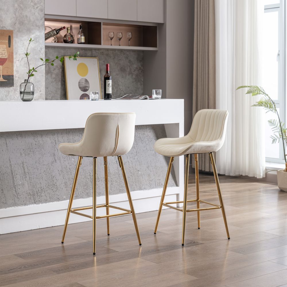Modern Minimalist Cream Fabric Bar Stools