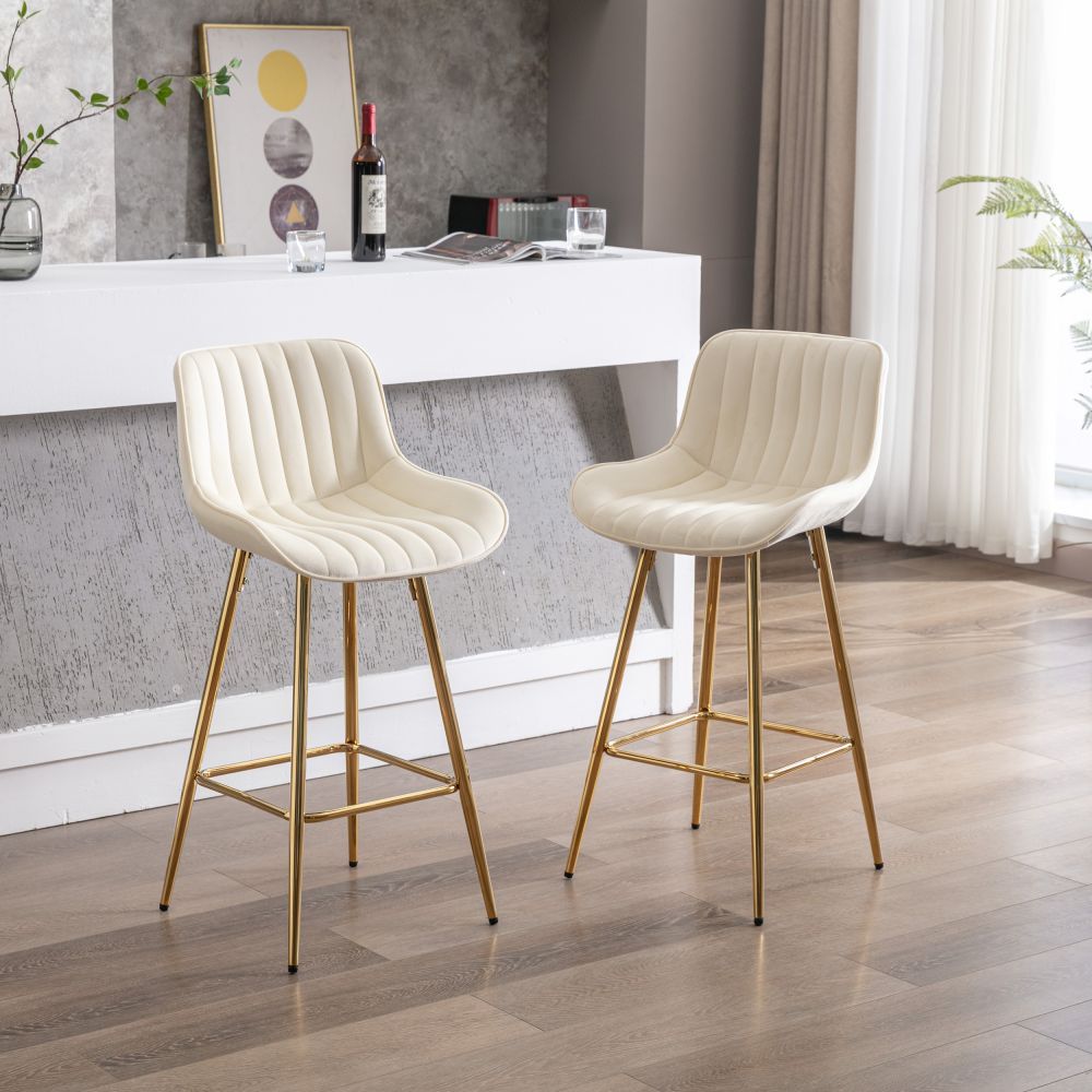 Partly Assemble Cream Fabric Bar Stools