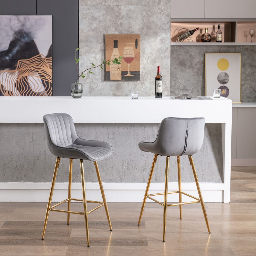 Modern Minimalist Gray Fabric Bar Stools