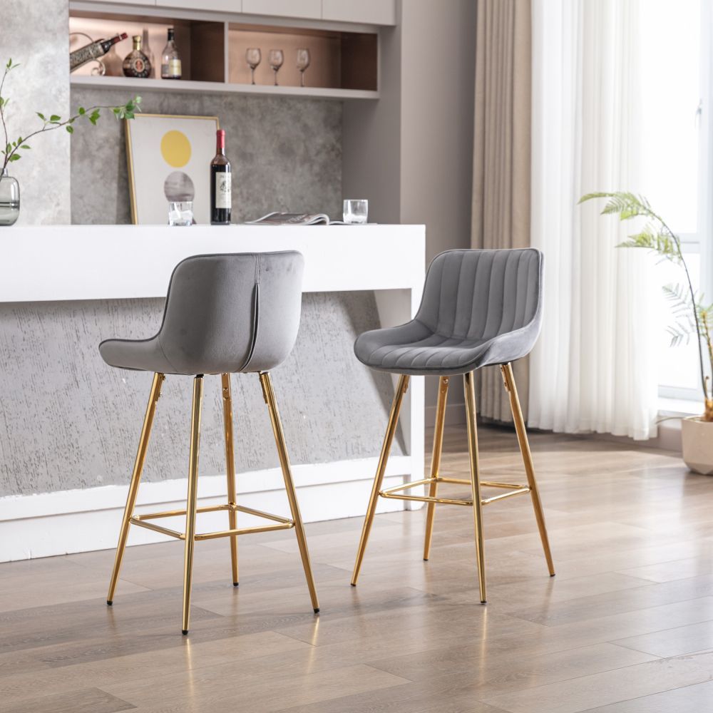 Modern Minimalist Gray Fabric Bar Stools