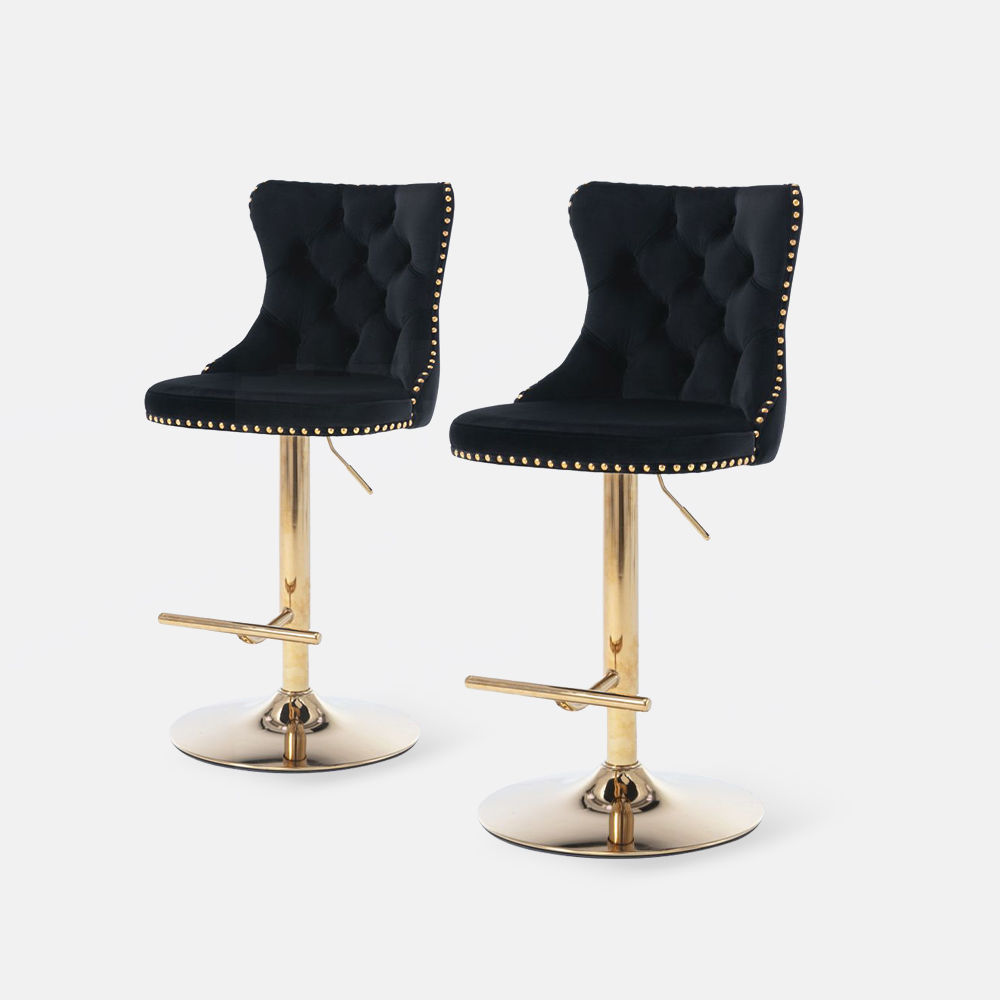 On the Ground Black & Gold Velvet+Foam Bar Stools