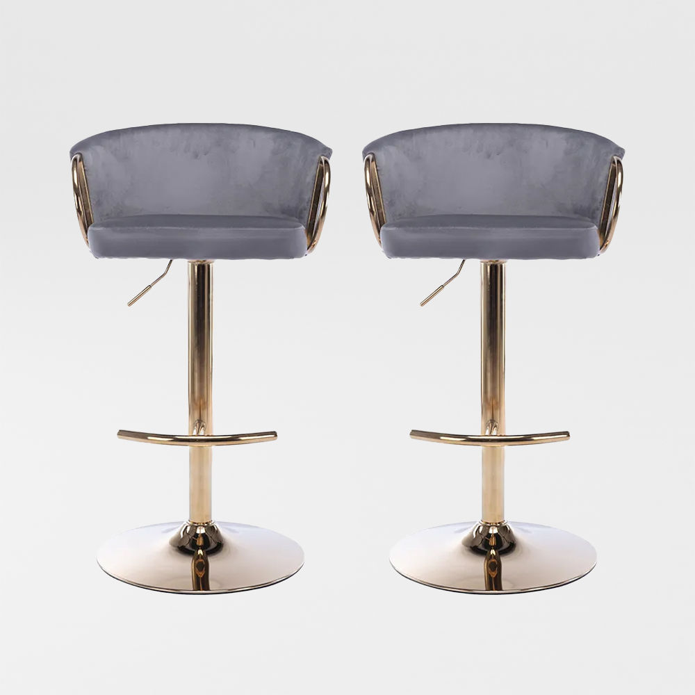 Wave Pattern Gray Velvet Bar Stools