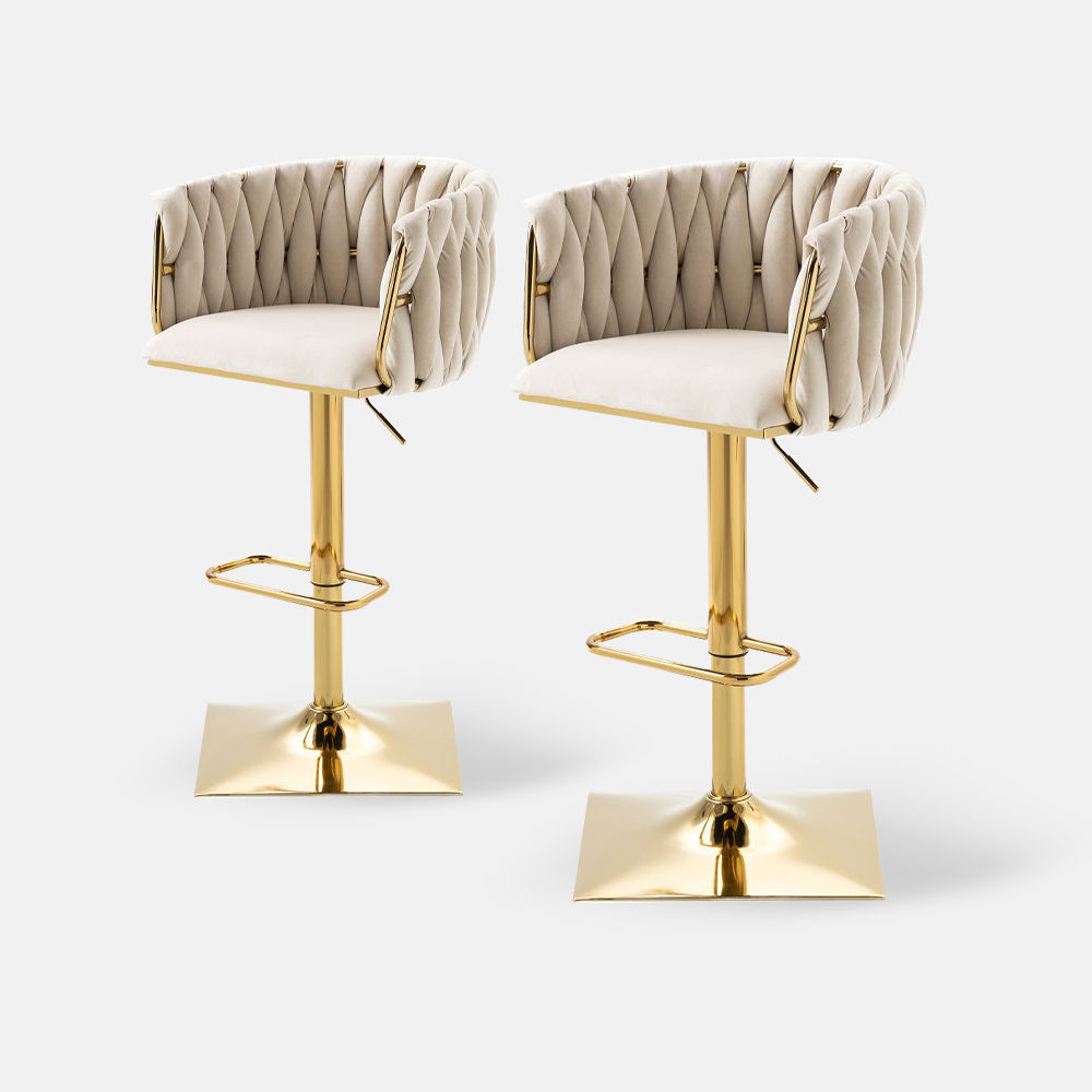 Rectangular Beige Velvet Bar Stools