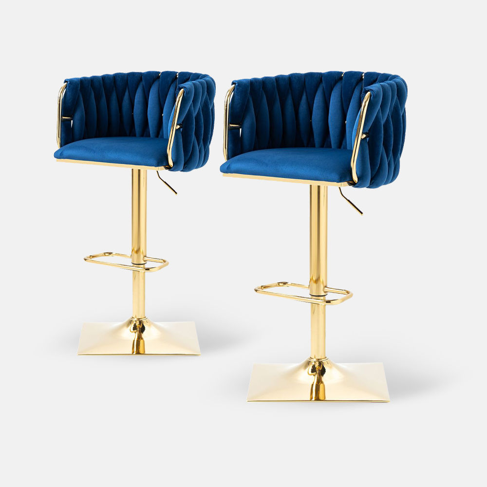 Partly Assemble Blue Velvet Bar Stools