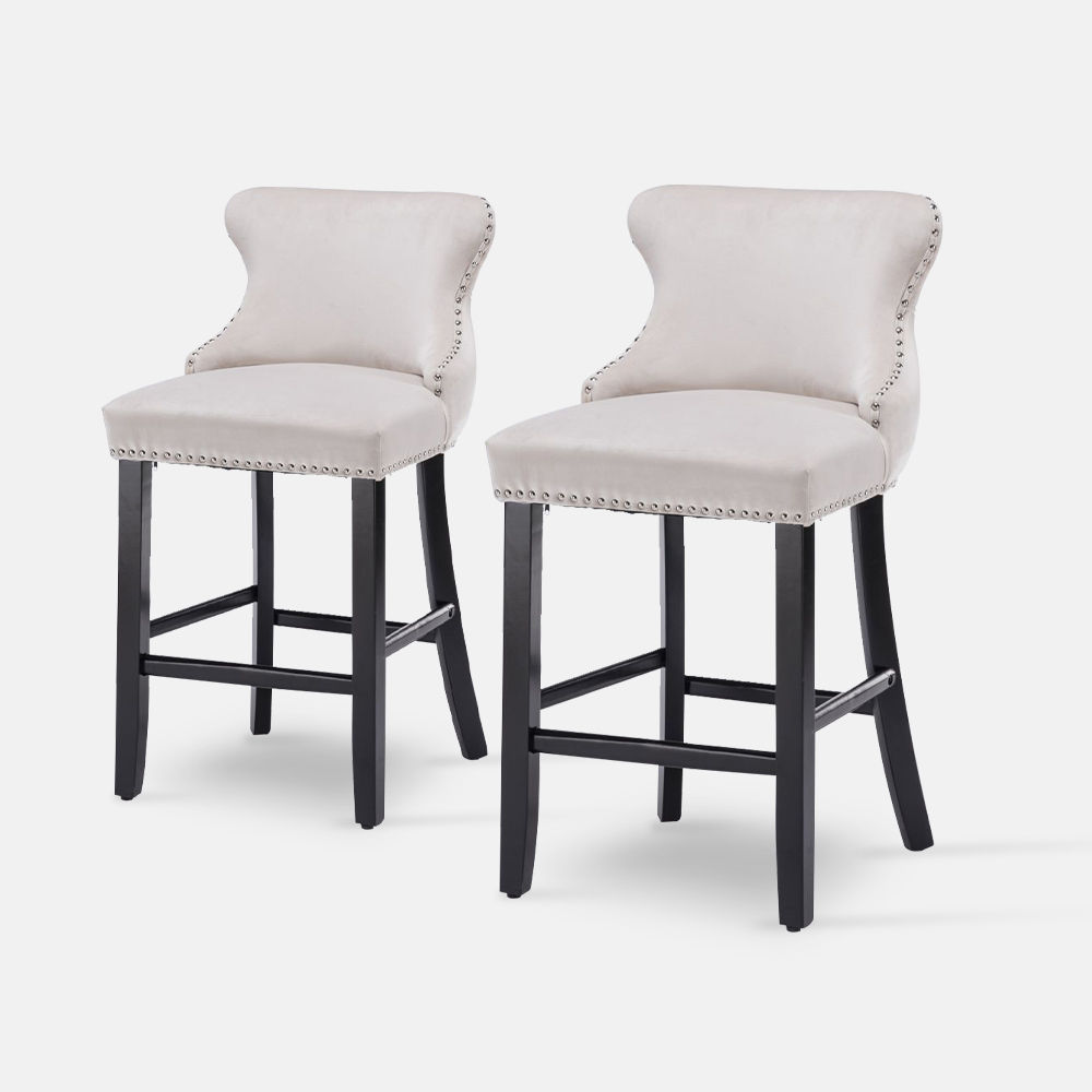 Modern Beige Velvet+Foam Bar Stools