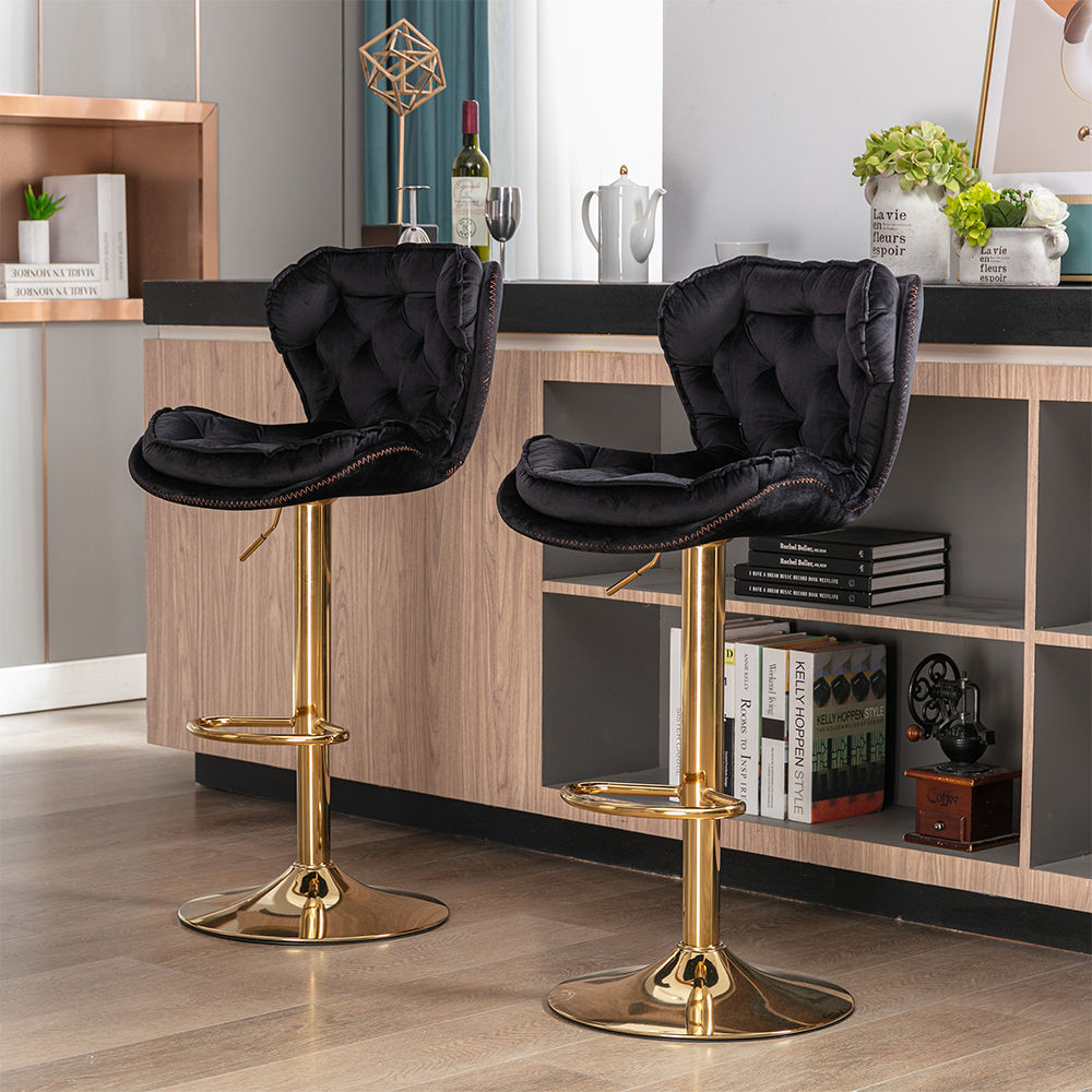 Partly Assemble Black Velvet Bar Stools