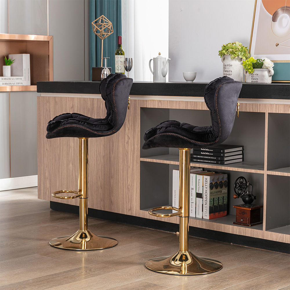 Modern Minimalist Black Velvet Bar Stools
