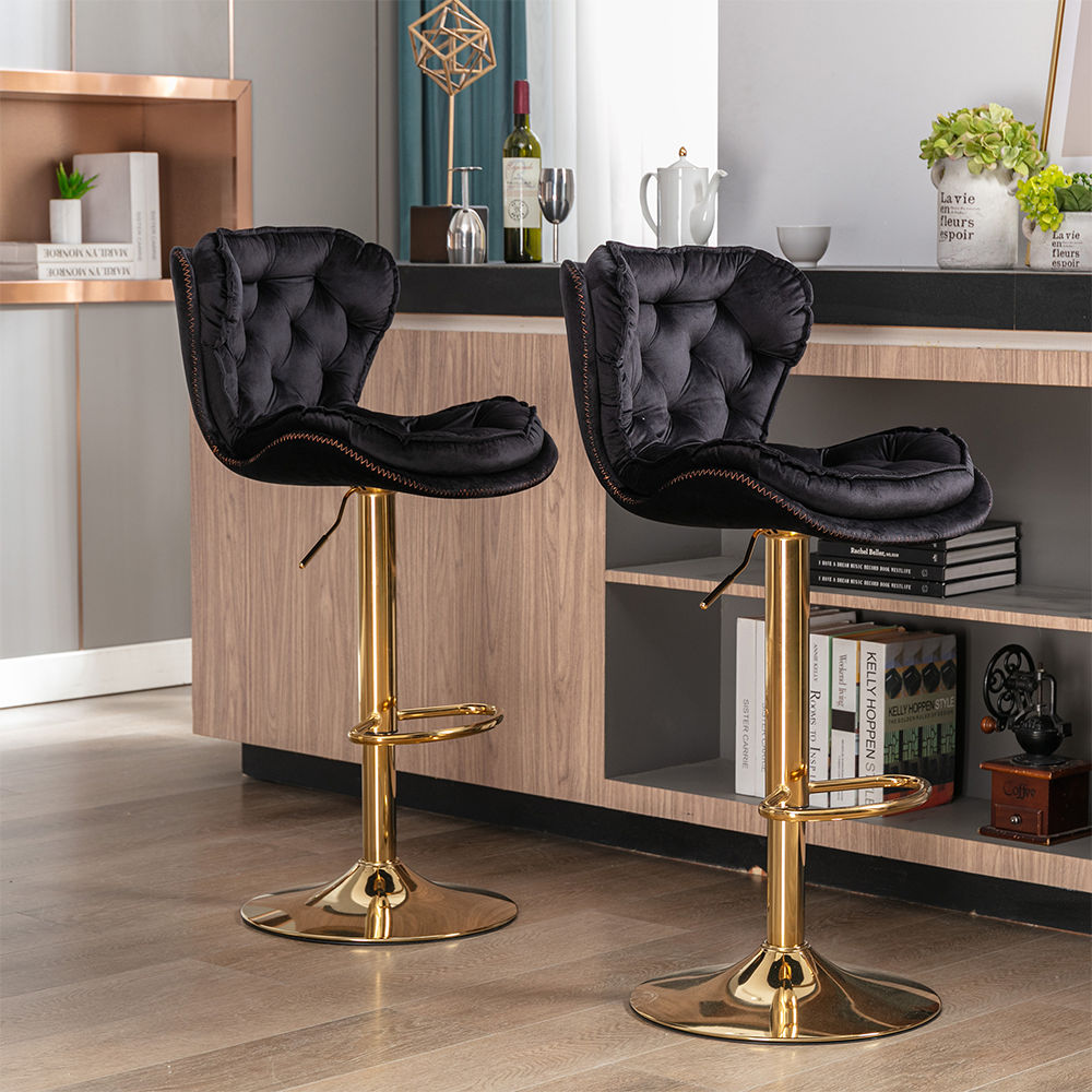 Modern Black Velvet Bar Stools