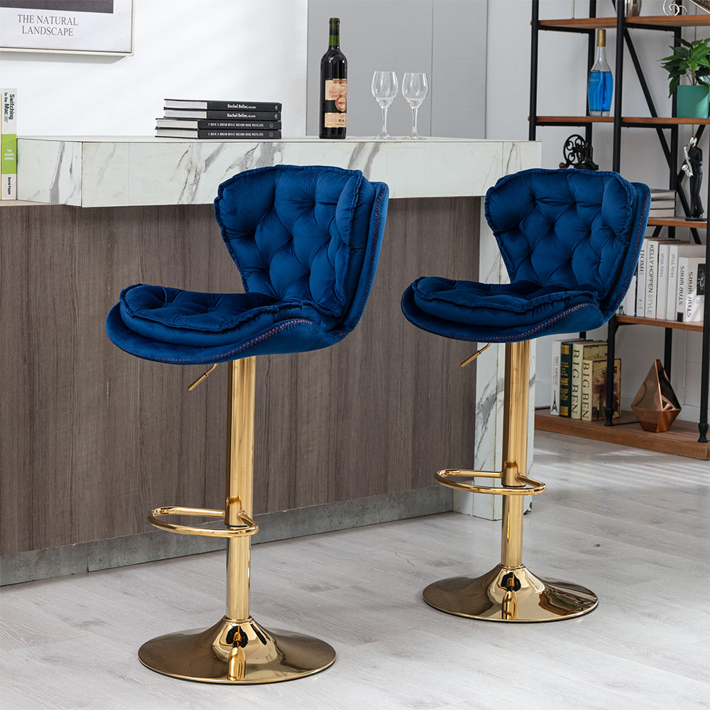 Partly Assemble Blue Velvet Bar Stools