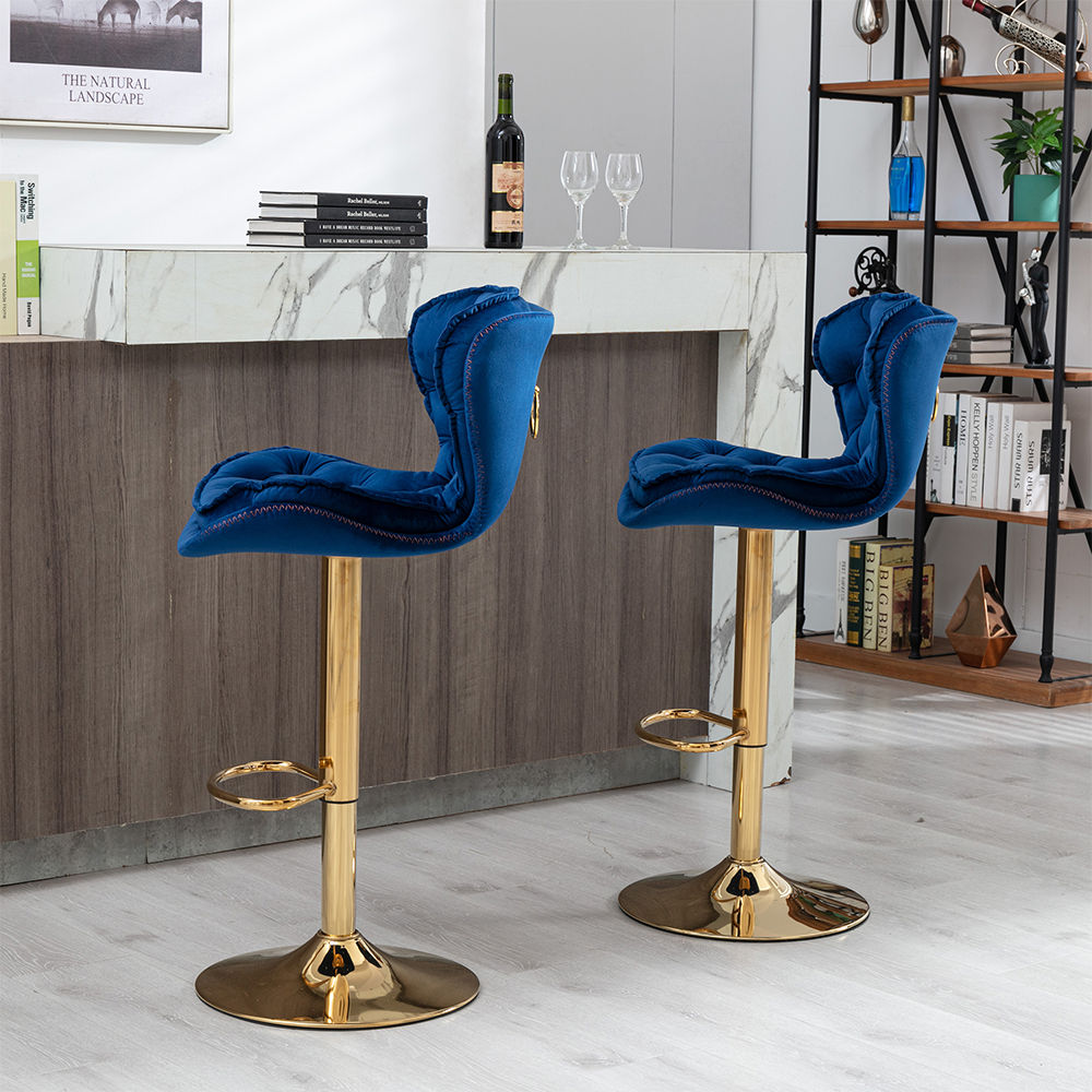 Partly Assemble Blue Velvet Bar Stools