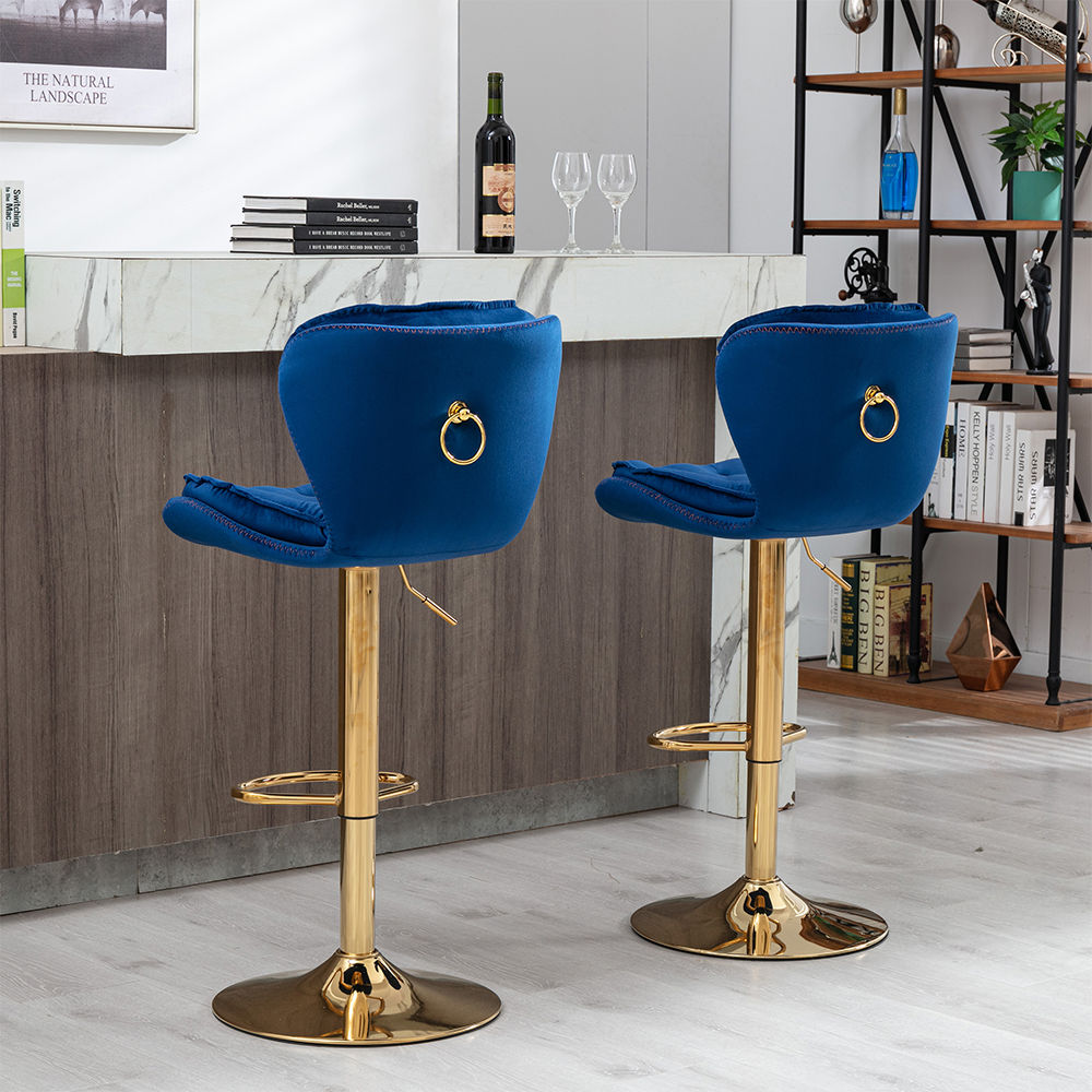 Modern Blue Velvet Bar Stools