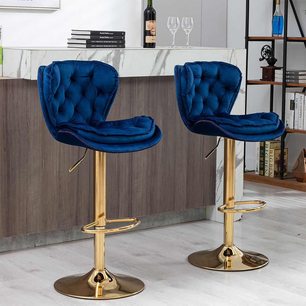 Modern Blue Velvet Bar Stools