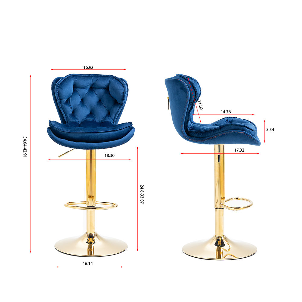 Partly Assemble Blue Velvet Bar Stools