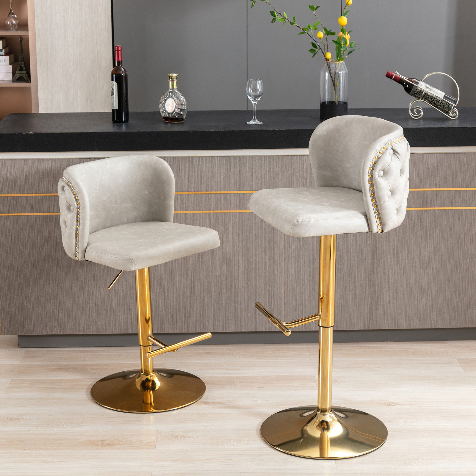 Partly Assemble Beige PU Bar Stools