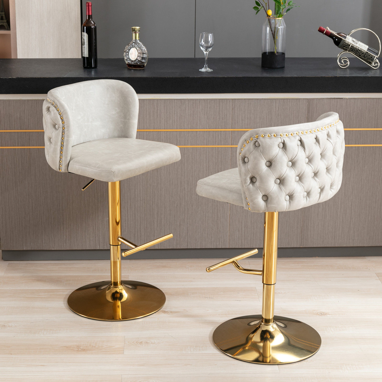 On the Ground Beige PU Bar Stools