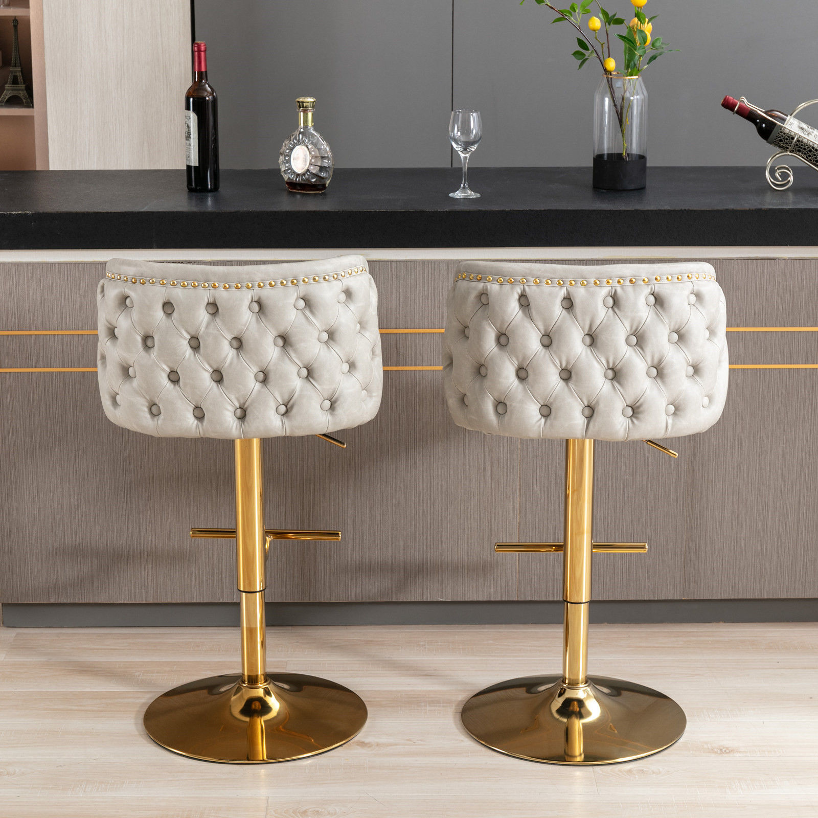 On the Ground Beige PU Bar Stools