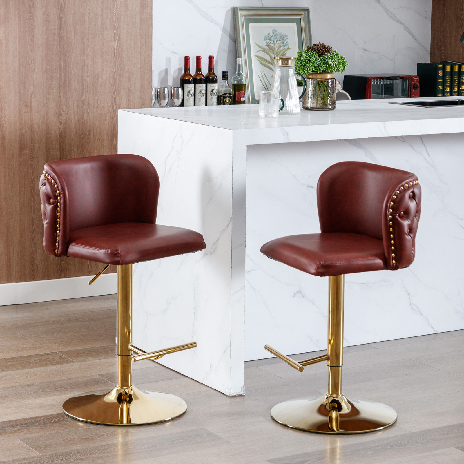 Partly Assemble Red PU Bar Stools
