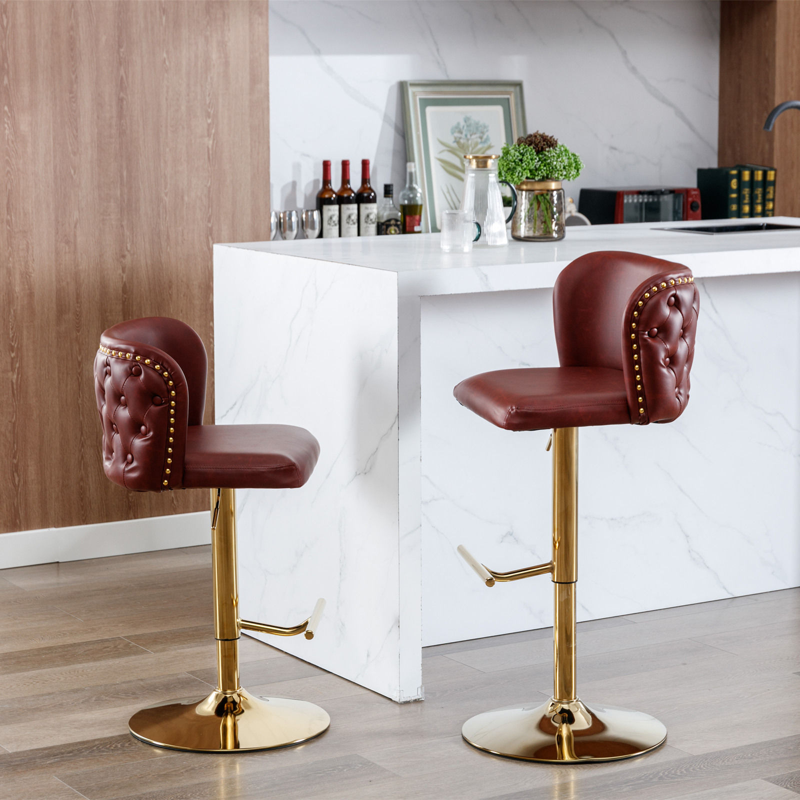 On the Ground Red PU Bar Stools