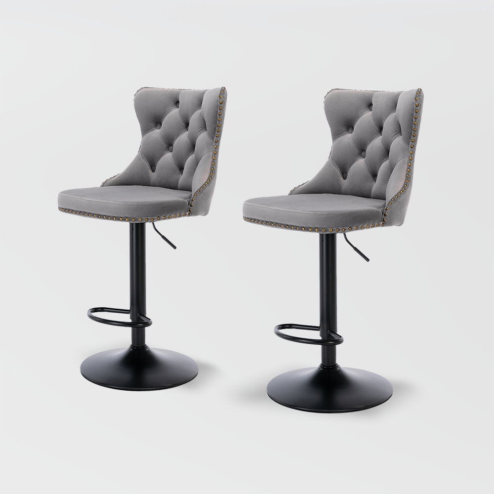 Modern Minimalist Gray&Black Velvet+Foam Bar Stools