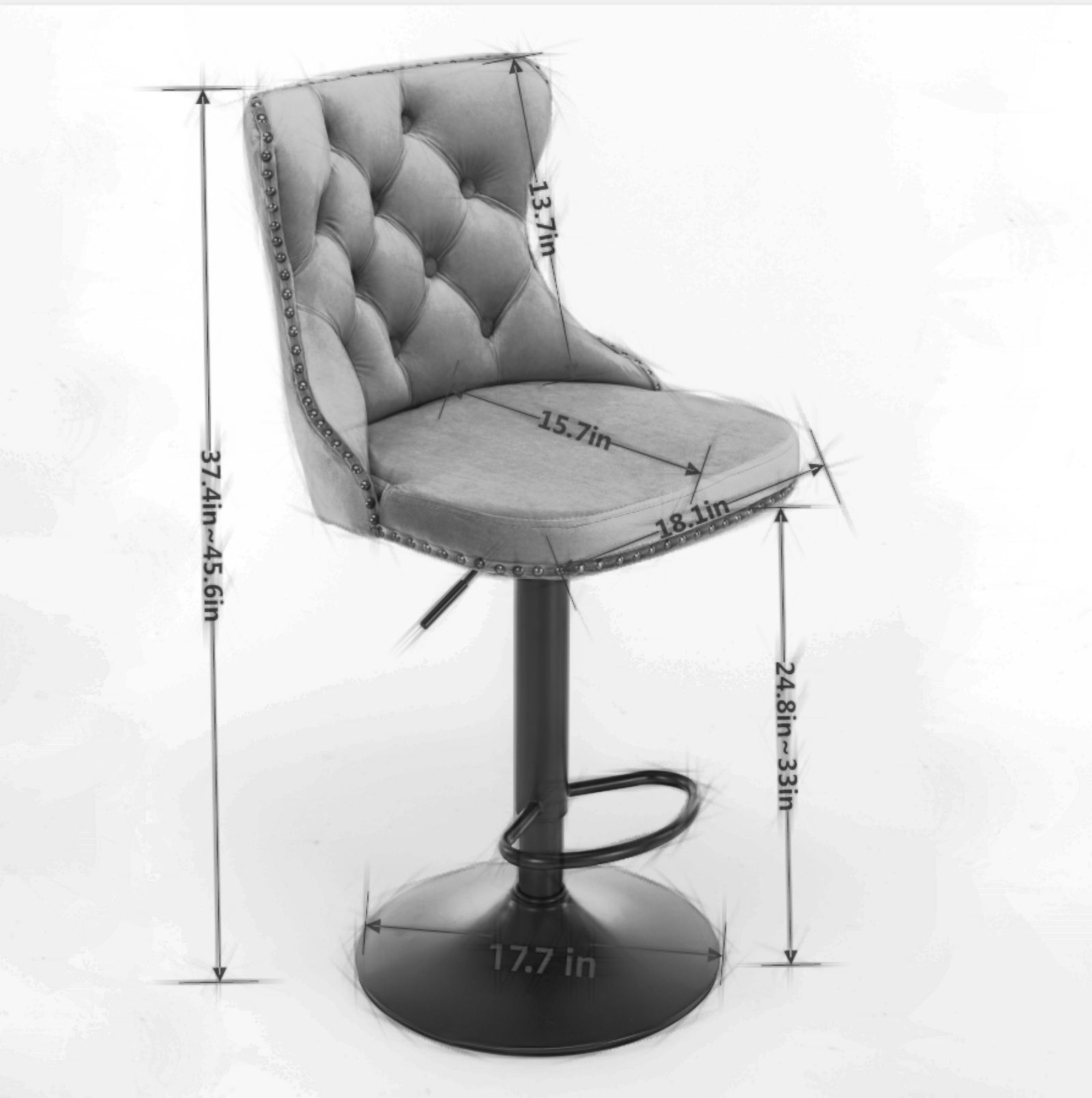 Metal Base Gray&Black Velvet+Foam Bar Stools