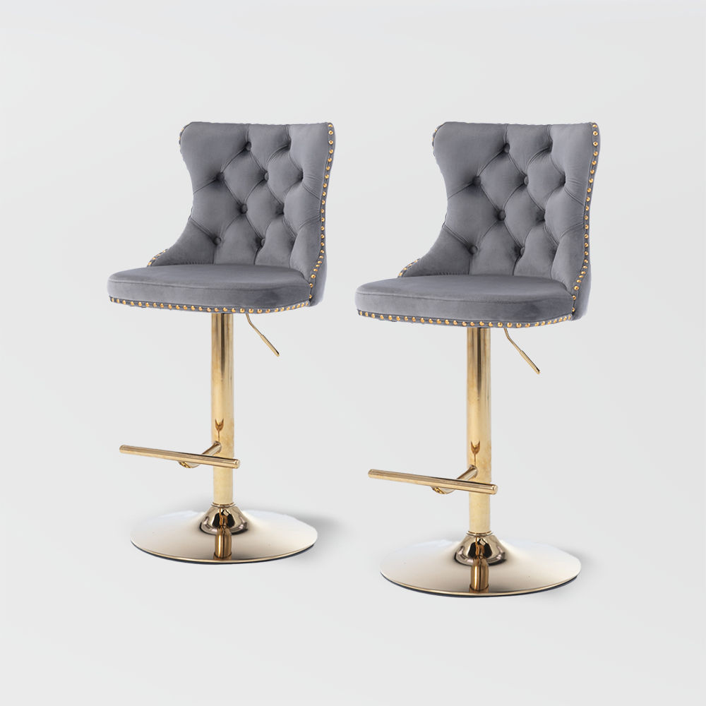 Partly Assemble Gray&Gold Velvet+Foam Bar Stools