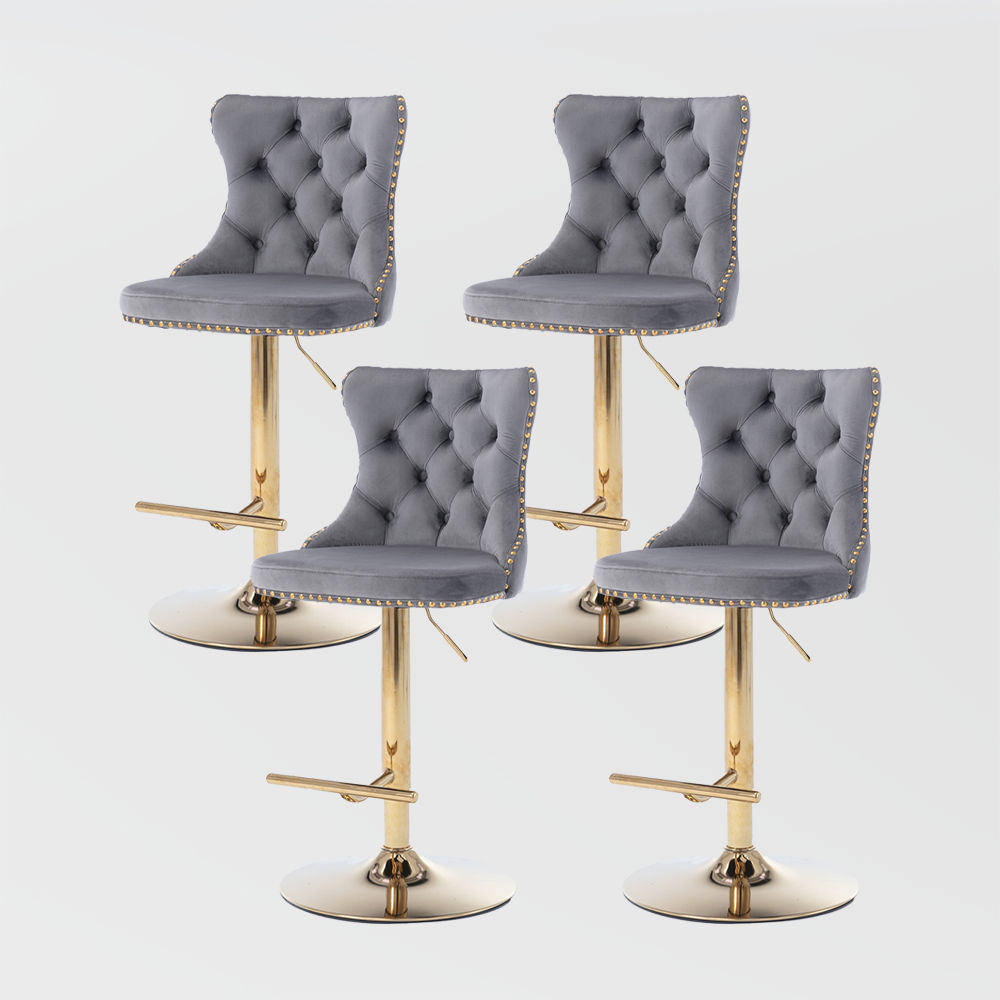 Metal Base Gray&Gold Velvet+Foam Bar Stools
