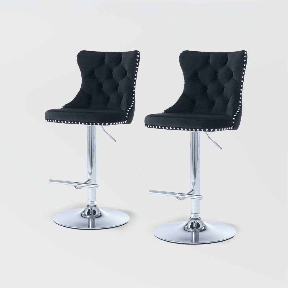 On the Ground Black & Silver Velvet+Foam Bar Stools