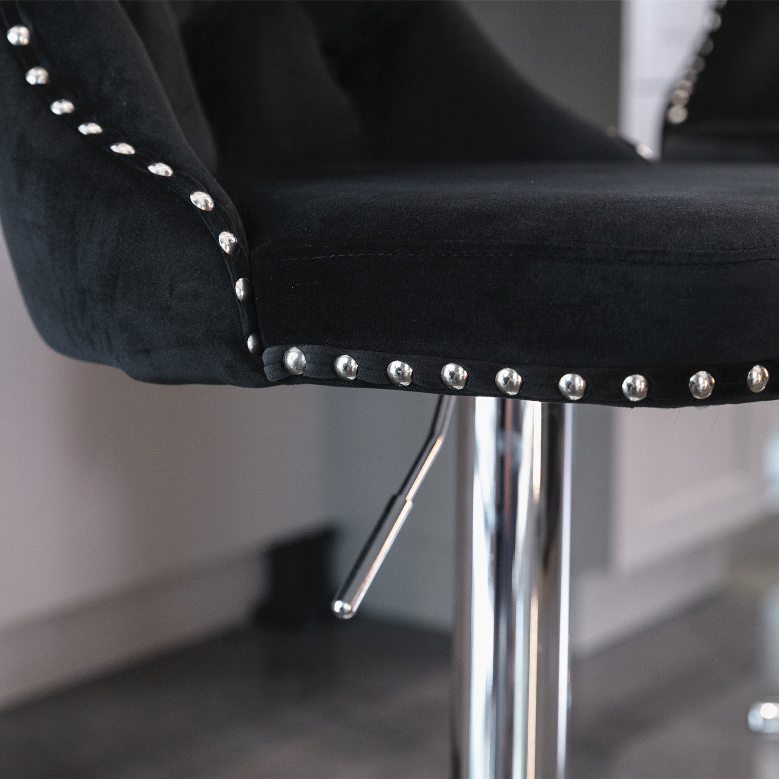 Modern Minimalist Black & Silver Velvet+Foam Bar Stools