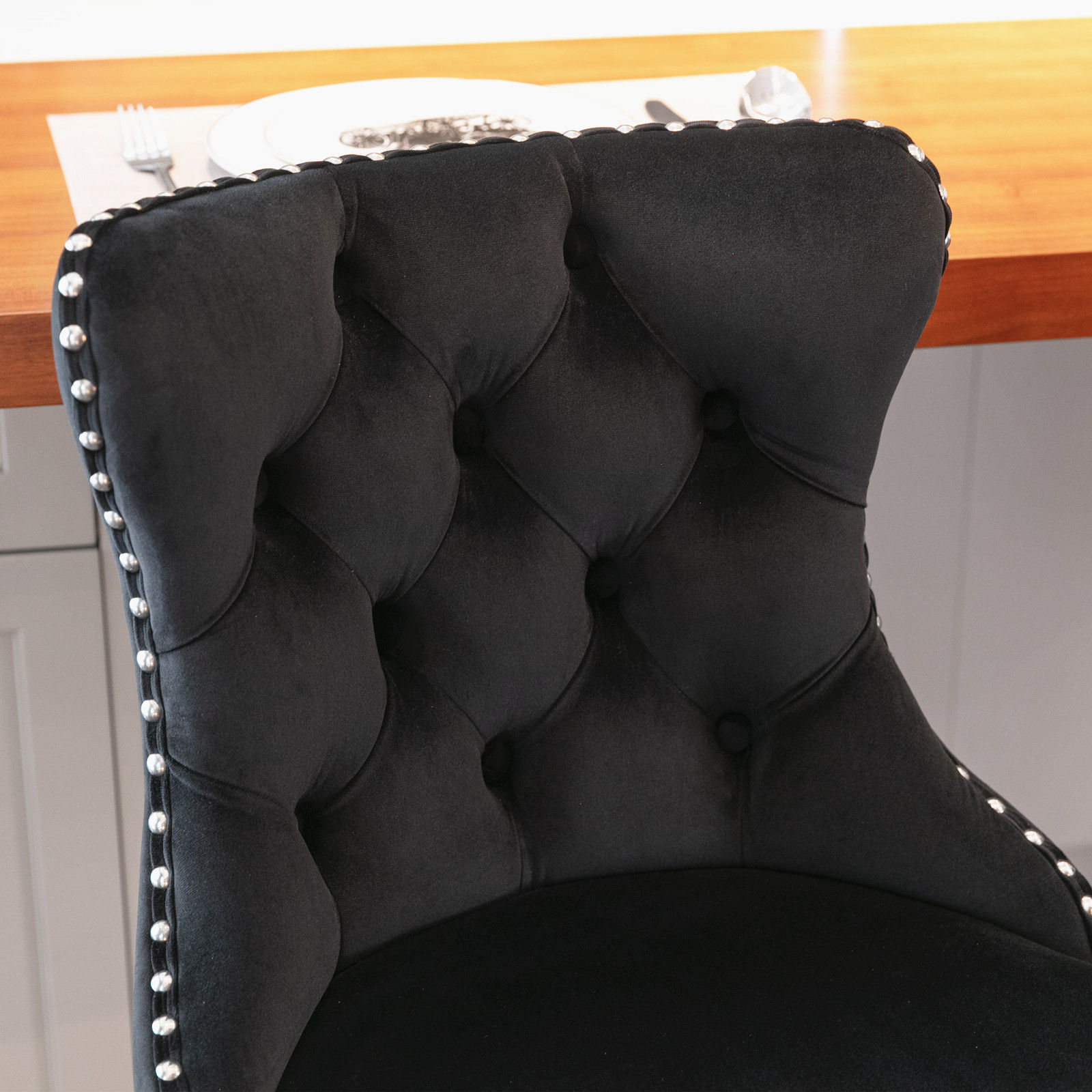 Modern Black & Silver Velvet+Foam Bar Stools