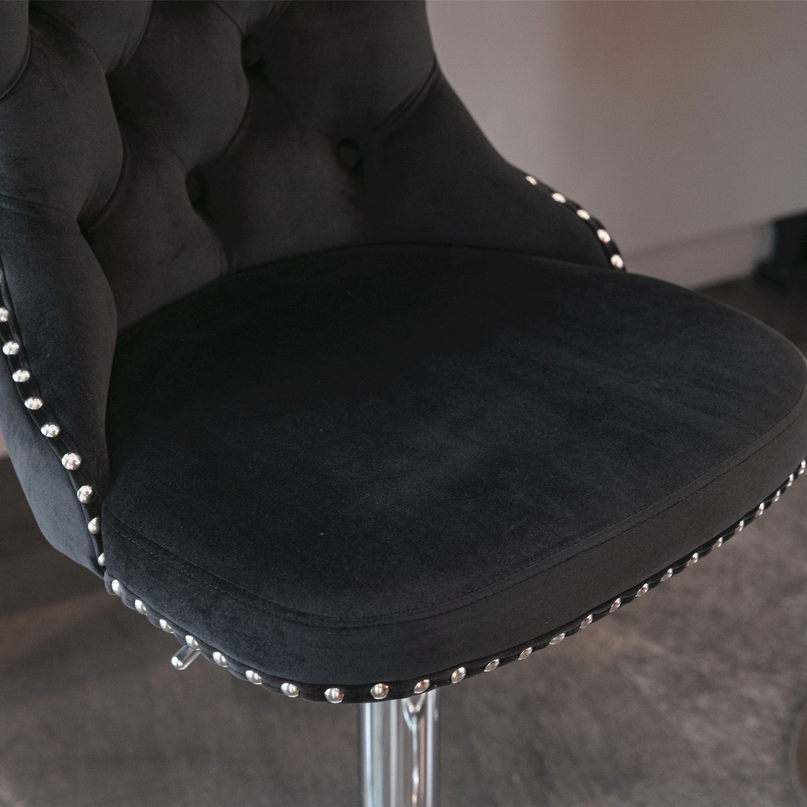 Modern Black & Silver Velvet+Foam Bar Stools