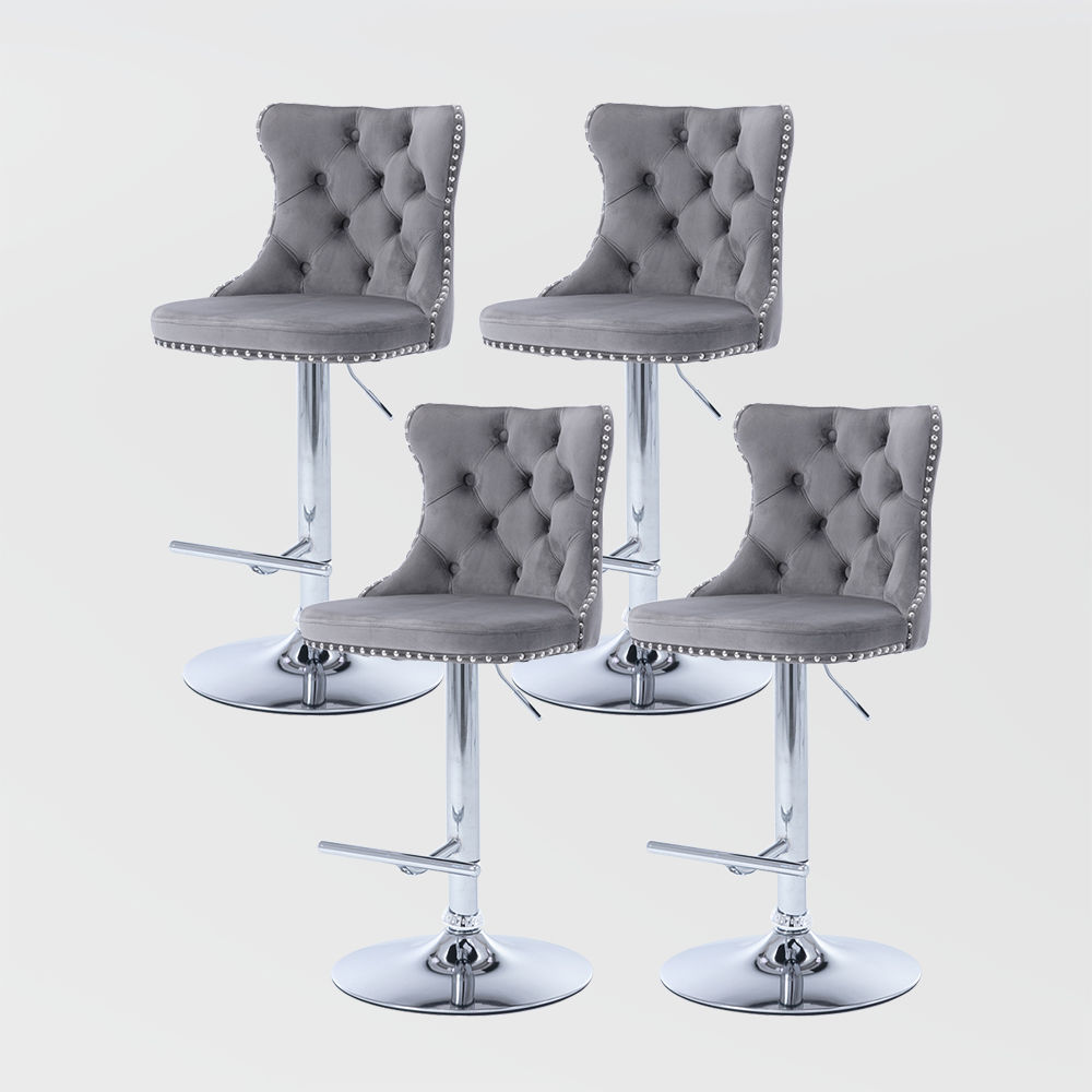 On the Ground Gray Velvet+Foam Bar Stools