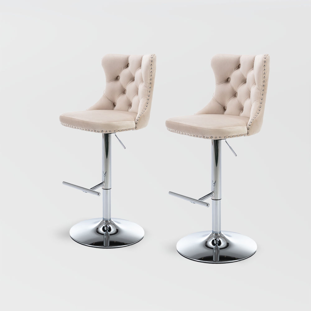 Modern Beige Velvet+Foam Bar Stools