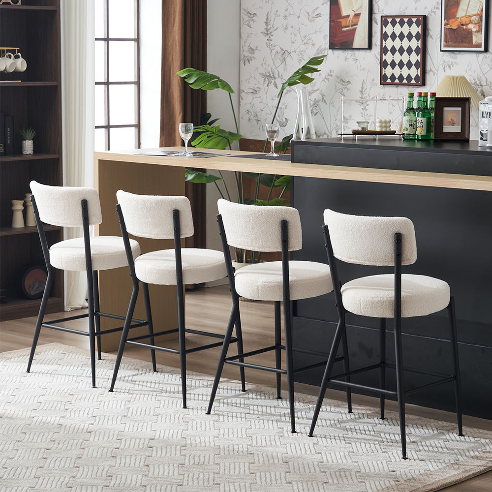 Partly Assemble White Fabric Bar Stools