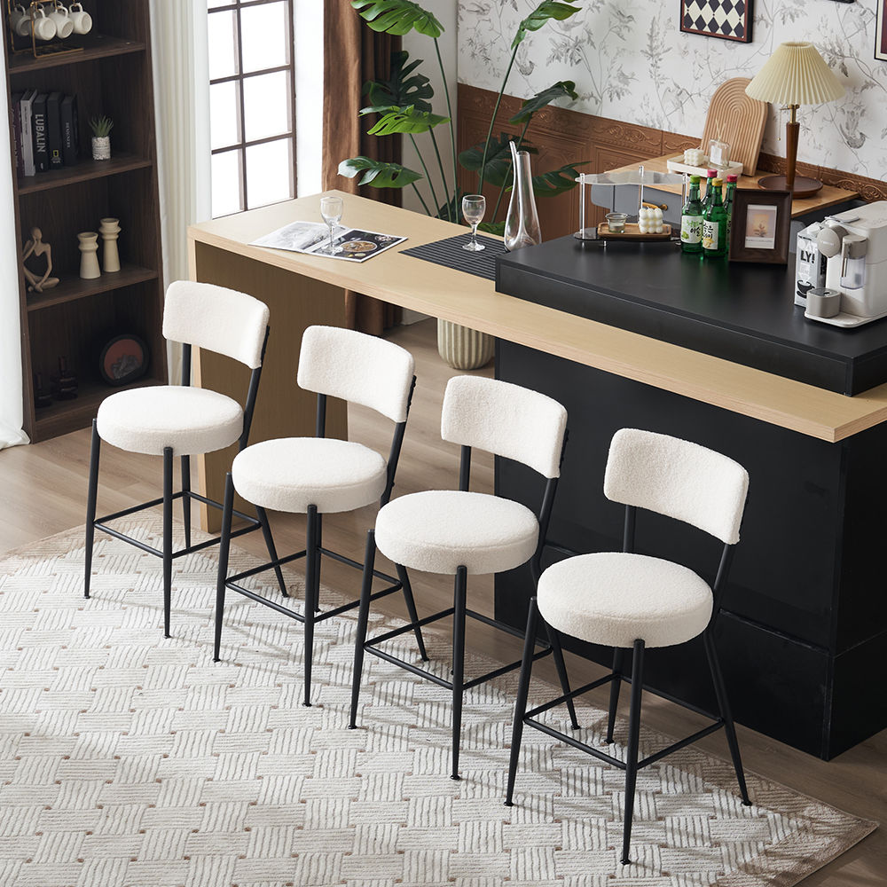 Partly Assemble White Fabric Bar Stools