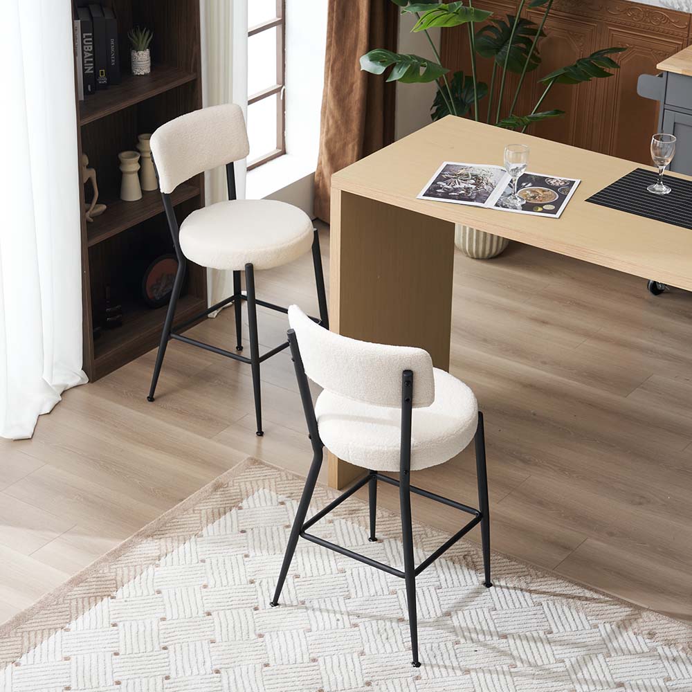 Metal Base White Fabric Bar Stools